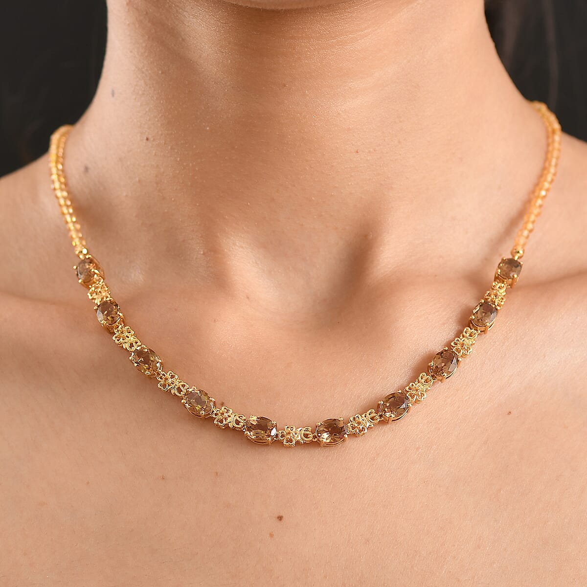 EverTrue Autumn Alexite and Brazilian Citrine 30.75 ctw Blossom Necklace in 18K YG Plated 18-20 Inches  image number 2