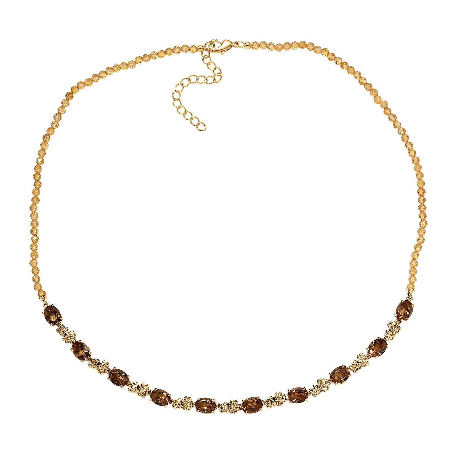 EverTrue Autumn Alexite and Brazilian Citrine 30.75 ctw Blossom Necklace in 18K YG Plated 18-20 Inches 
