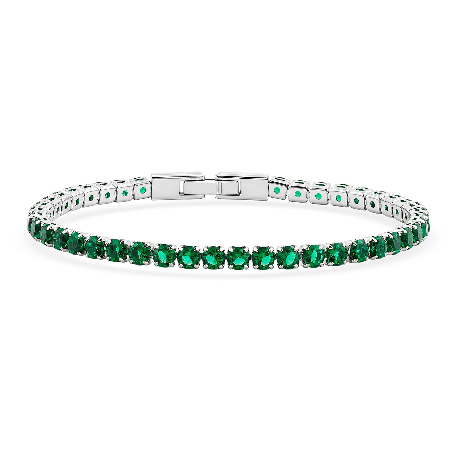 Simulated Green Diamond Bracelet in Silvertone (7.50 In)