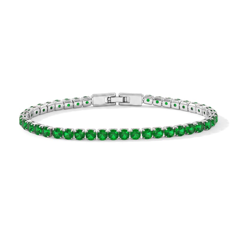 Simulated Emerald Green Diamond Tennis Bracelet in Silvertone (7.50 In) 15.12 ctw
