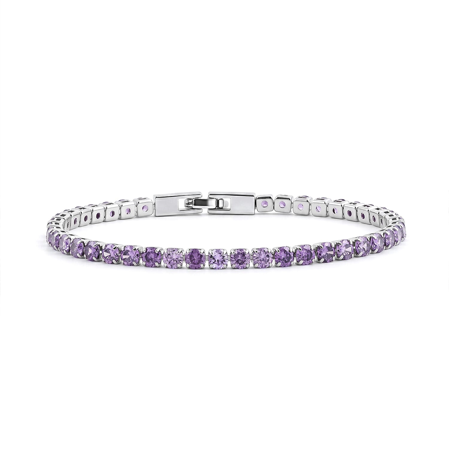 Simulated Amethyst Color Diamond Bracelet in Silvertone (7.50 In)