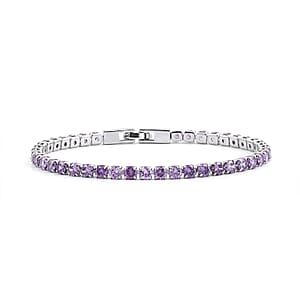 Simulated Amethyst Color Diamond Bracelet in Silvertone (7.50 In)