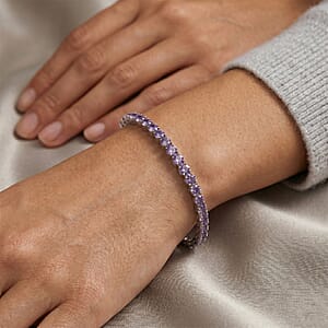 Simulated Amethyst Color Diamond Bracelet in Silvertone (7.50 In)