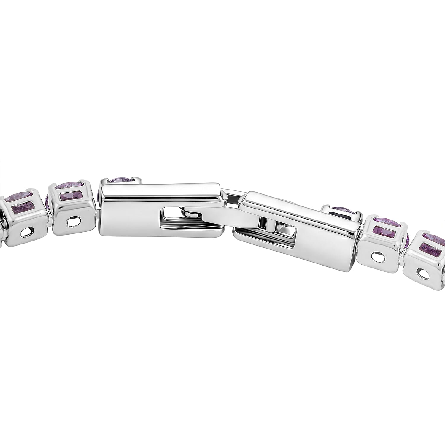 Simulated Amethyst Color Diamond Bracelet in Silvertone (7.50 In)
