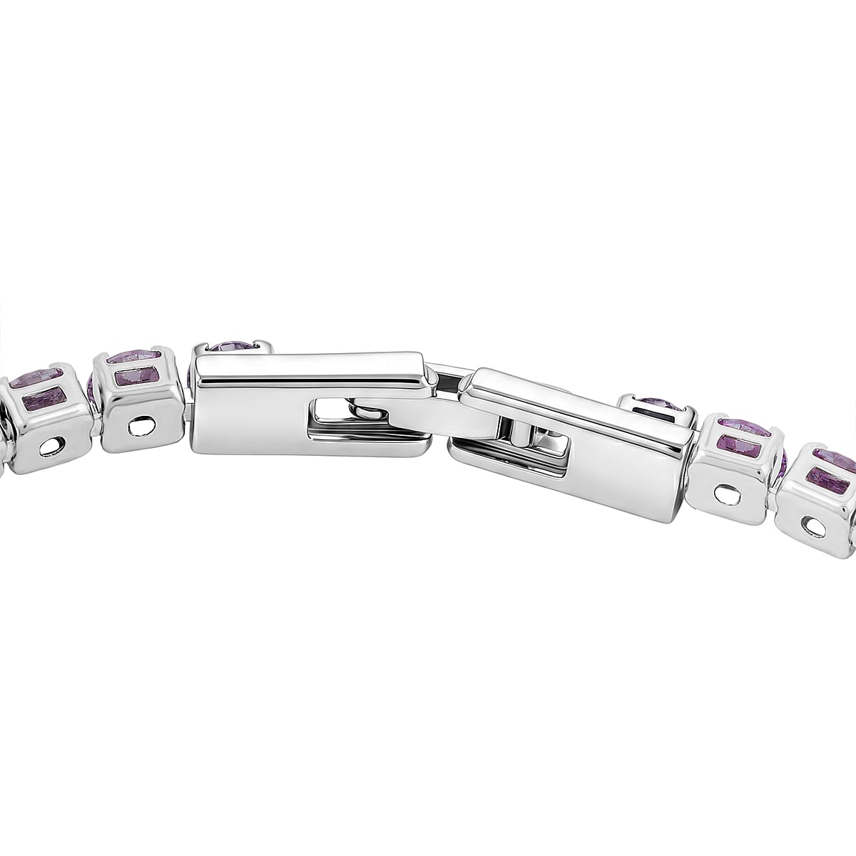 Simulated Amethyst Color Diamond Bracelet in Silvertone (7.50 In) image number 3