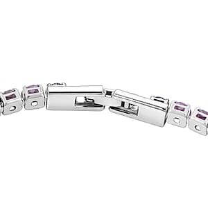 Simulated Amethyst Color Diamond Bracelet in Silvertone (7.50 In)