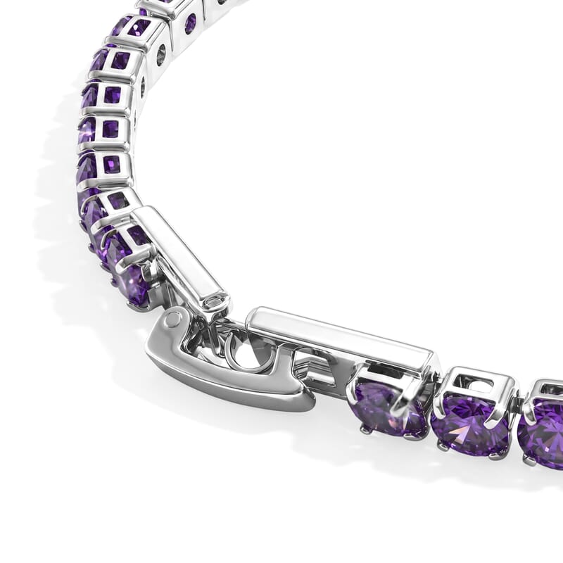 Simulated Amethyst Color Diamond Tennis Bracelet in Silvertone (7.50 In) 15.12 ctw