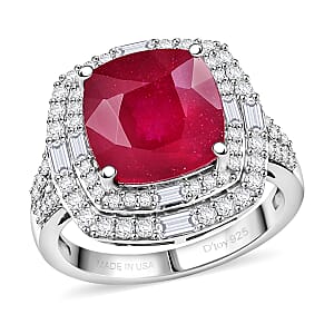 D'Joy Niassa Ruby (FF) and Moissanite 7.40 ctw Ring in Rhodium Over Sterling Silver (Size 8.0)