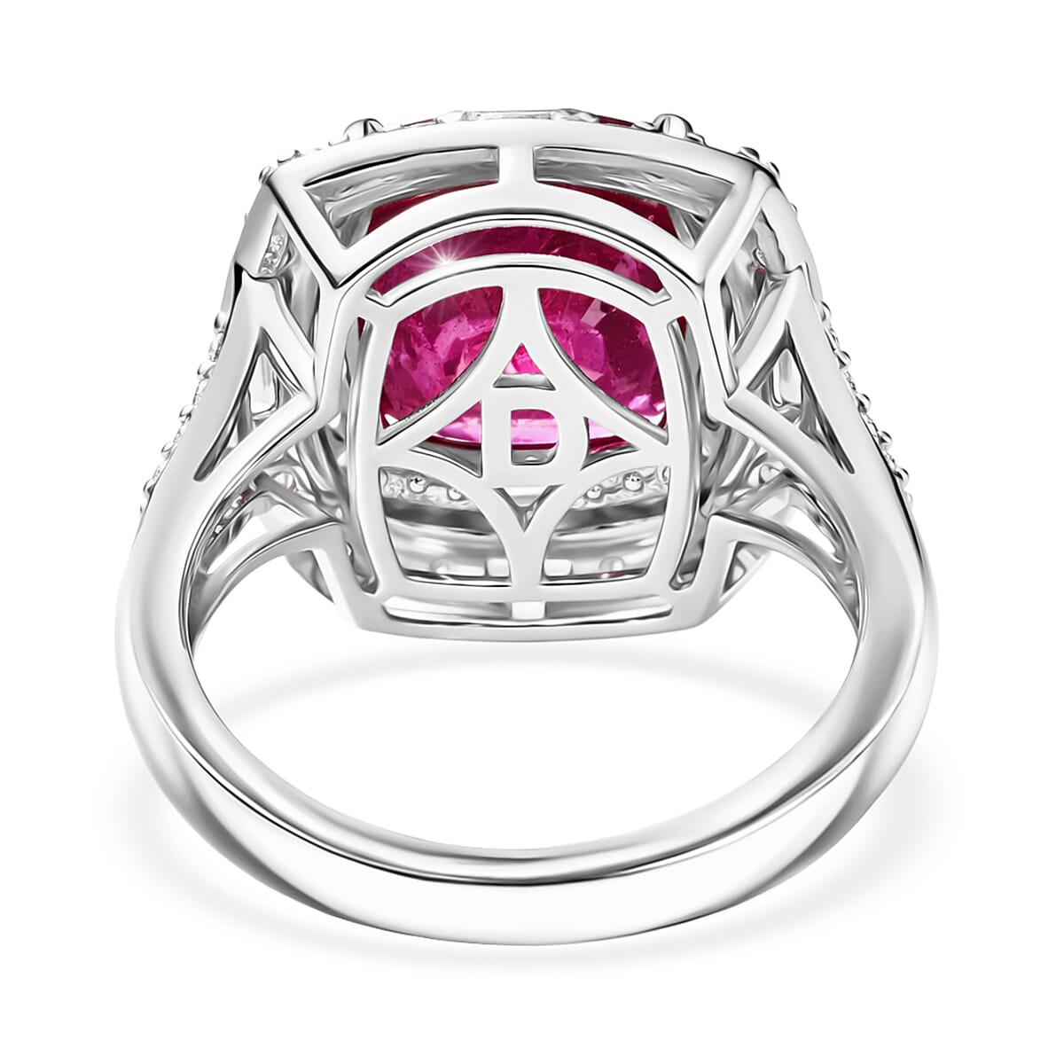 D'Joy Niassa Ruby (FF) and Moissanite 7.40 ctw Ring in Rhodium Over Sterling Silver (Size 8.0) image number 4