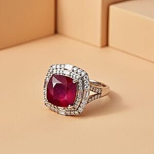 D'Joy Niassa Ruby (FF) and Moissanite 7.40 ctw Ring in Rhodium Over Sterling Silver (Size 9.0)