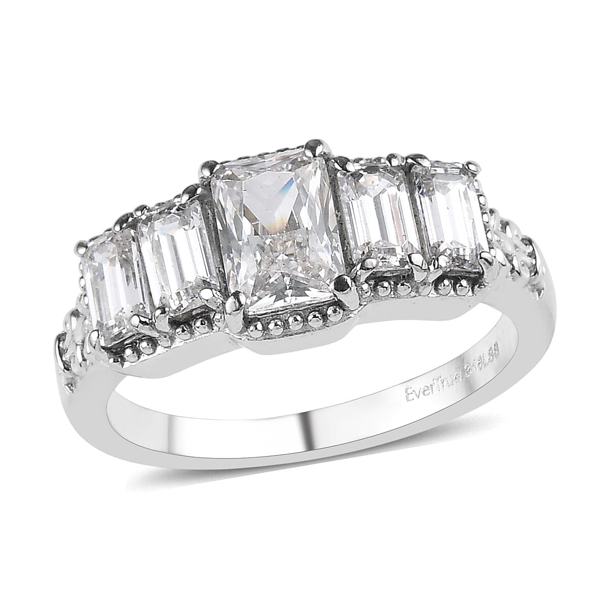 EverTrue Simulated Diamond 5 Stone Ring in Stainless Steel (Size 6.0)