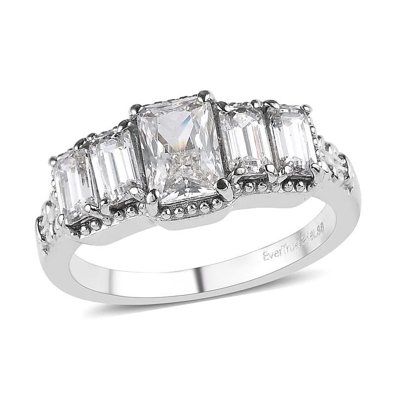 EverTrue Simulated Diamond 5 Stone Ring in Stainless Steel (Size 6.0)