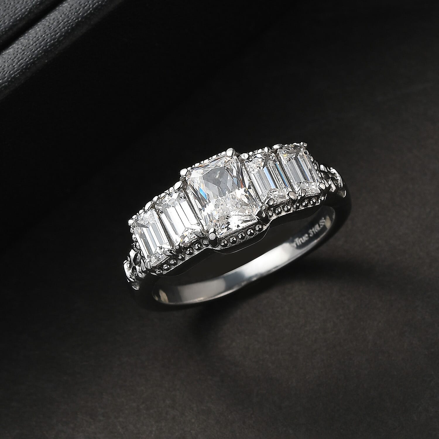 EverTrue Simulated Diamond 5 Stone Ring in Stainless Steel (Size 6.0)