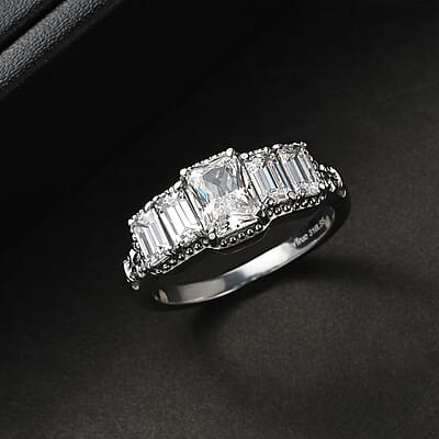 EverTrue Simulated Diamond 5 Stone Ring in Stainless Steel (Size 6.0)