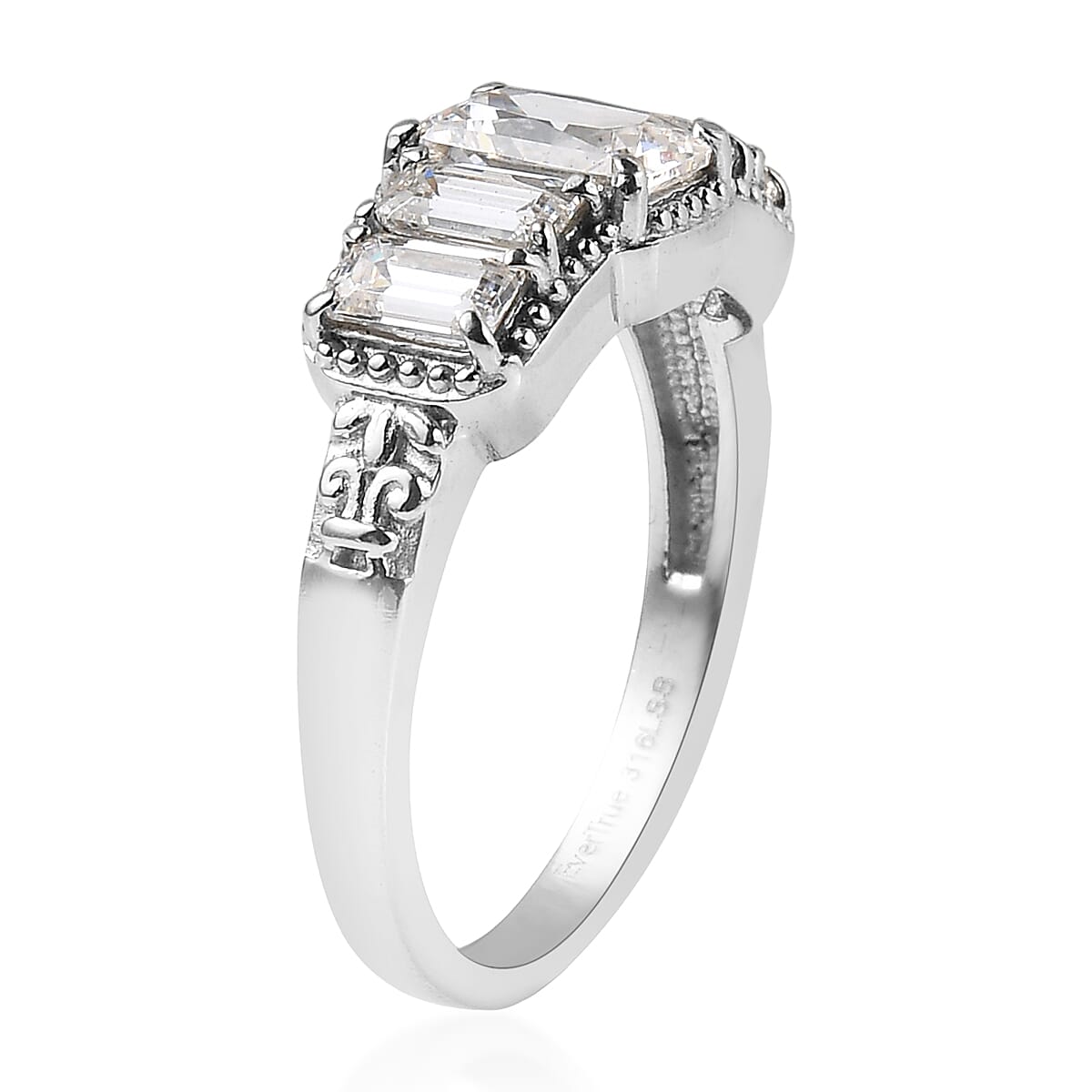 EverTrue Simulated Diamond 5 Stone Ring in Stainless Steel (Size 6.0)