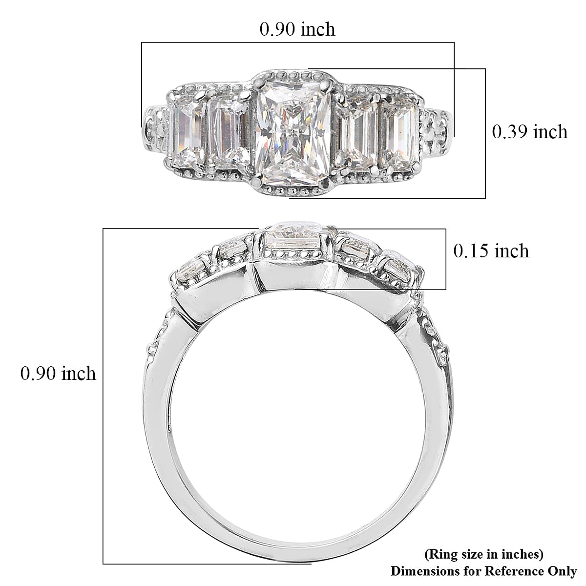 EverTrue Simulated Diamond 5 Stone Ring in Stainless Steel (Size 6.0)