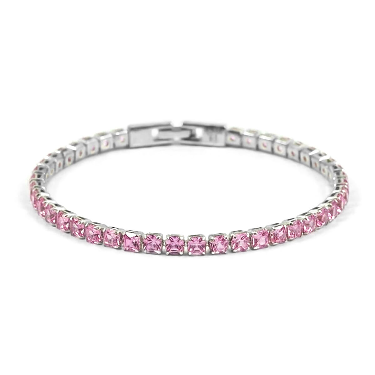 Simulated Pink Diamond Bracelet in Silvertone (7.50 In)