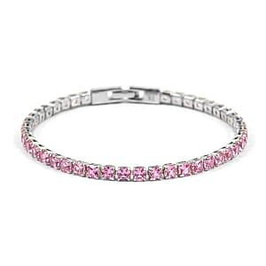 Simulated Pink Diamond Bracelet in Silvertone (7.50 In)