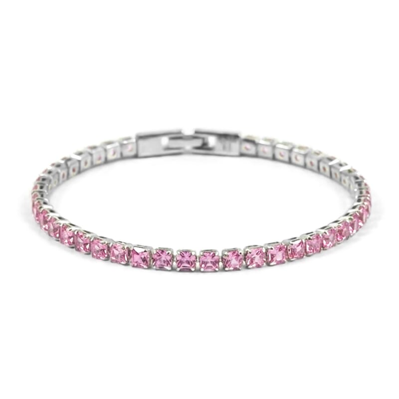 Simulated Pink Diamond Bracelet in Silvertone (7.50 In)