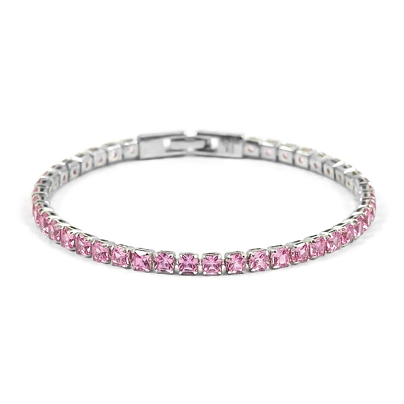 Simulated Pink Diamond Bracelet in Silvertone (7.50 In)
