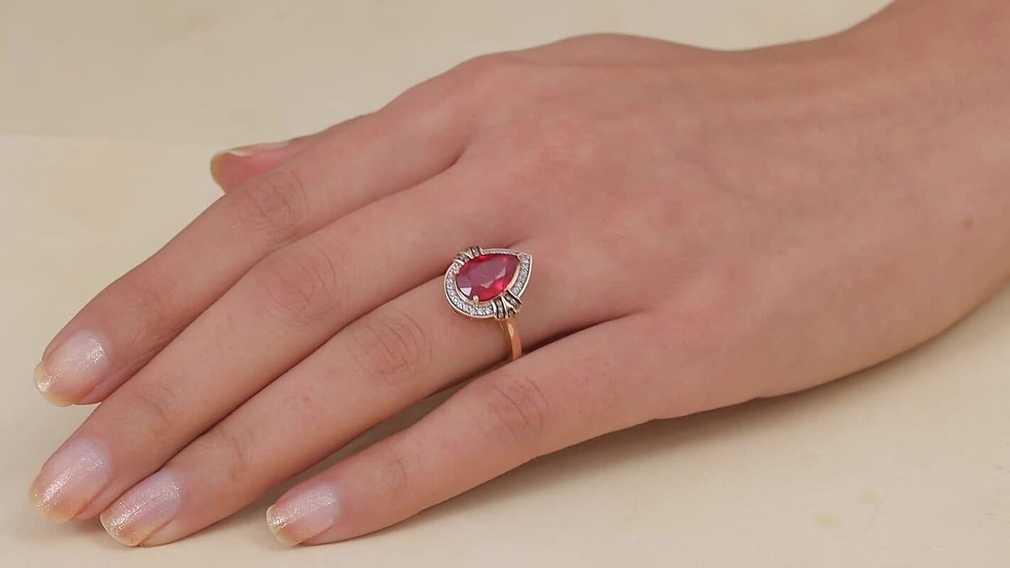 D'Joy Niassa Ruby (FF), White and Champagne Zircon Ring in Rhodium and 18K Vermeil RG Over Sterling Silver (Size 10.0) 4.50 ctw