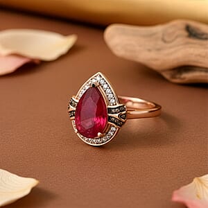 D'Joy Niassa Ruby (FF), White and Champagne Zircon 4.50 ctw Teardrop Ring in Rhodium and 18K Vermeil Rose Gold Over Sterling Silver (Size 6.0)