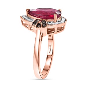 D'Joy Niassa Ruby (FF), White and Champagne Zircon 4.50 ctw Teardrop Ring in Rhodium and 18K Vermeil Rose Gold Over Sterling Silver (Size 6.0)