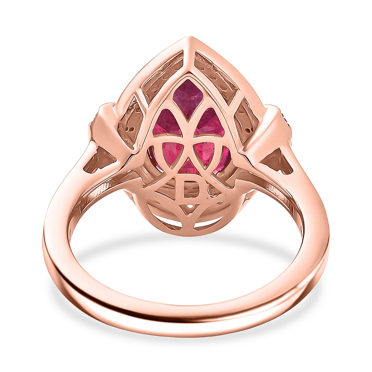 D'Joy Niassa Ruby (FF), White and Champagne Zircon 4.50 ctw Teardrop Ring in Rhodium and 18K Vermeil Rose Gold Over Sterling Silver (Size 7.0)