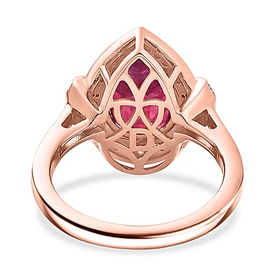 D'Joy Niassa Ruby (FF), White and Champagne Zircon 4.50 ctw Teardrop Ring in Rhodium and 18K Vermeil Rose Gold Over Sterling Silver (Size 7.0)