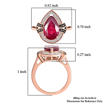 D'Joy Niassa Ruby (FF), White and Champagne Zircon 4.50 ctw Teardrop Ring in Rhodium and 18K Vermeil Rose Gold Over Sterling Silver (Size 7.0)