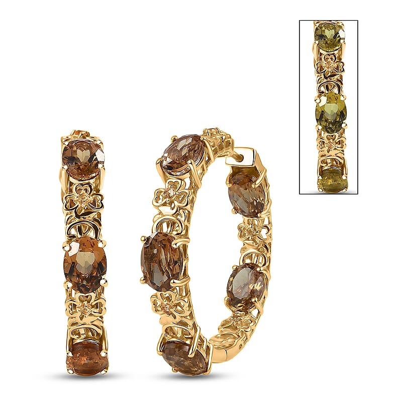 EverTrue Autumn Alexite and Brazilian Citrine 11.60 ctw Blossom Hoop Earrings in 18K YG Plated