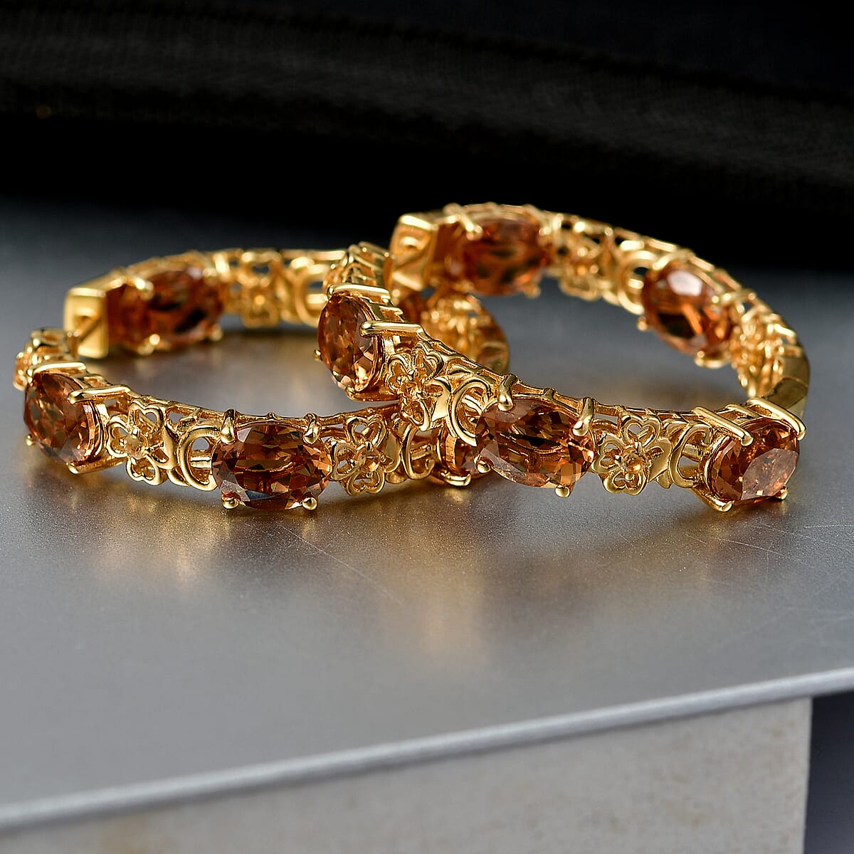 EverTrue Autumn Alexite and Brazilian Citrine 11.60 ctw Blossom Hoop Earrings in 18K YG Plated image number 1