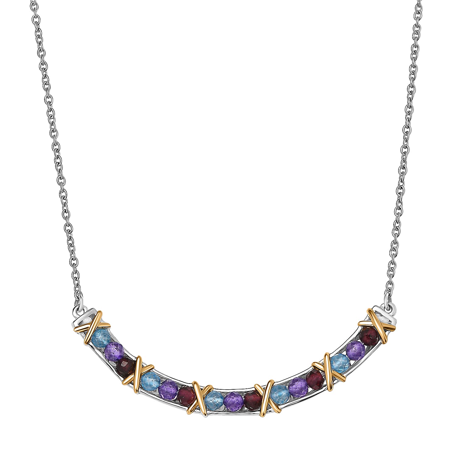EverTrue African Amethyst Necklace (18-20 Inches) in 18K YG Plated and Platinum Bond 3.00 ctw