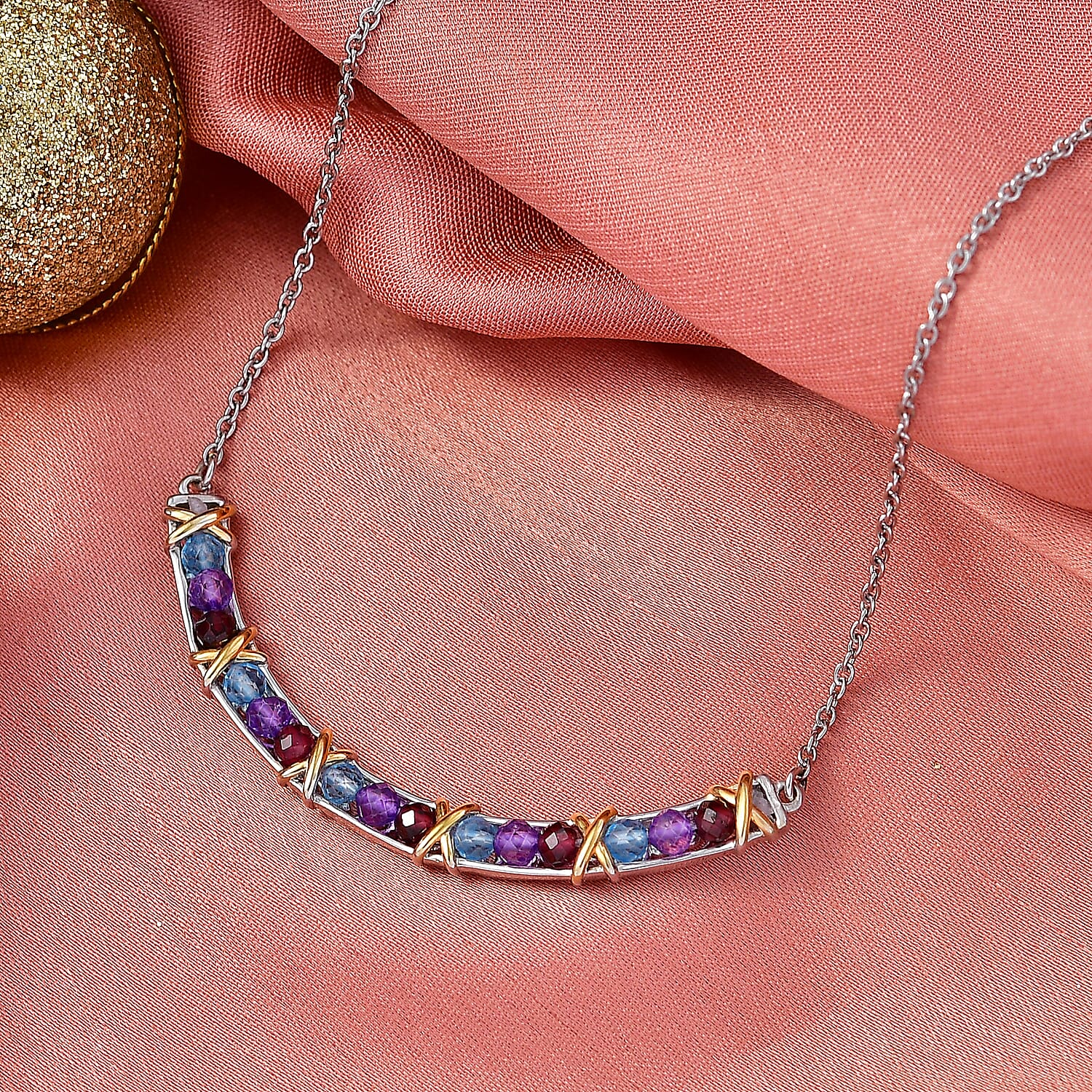 EverTrue Multi Gemstone 0.75 ctw Necklace in 18K YG Plated and Platinum Bond 18 Inches