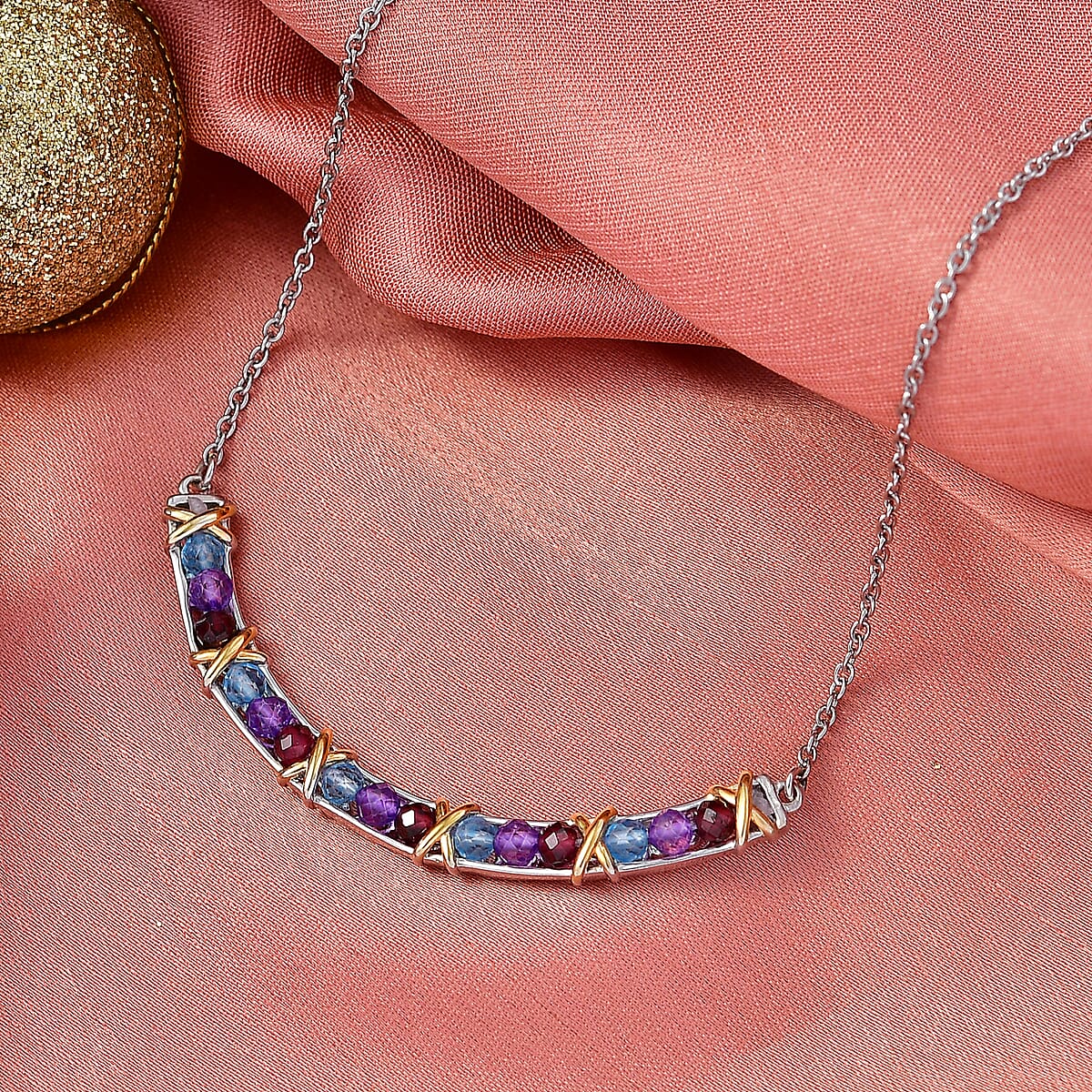 EverTrue Multi Gemstone 0.75 ctw Necklace in 18K YG Plated and Platinum Bond 18 Inches  image number 1