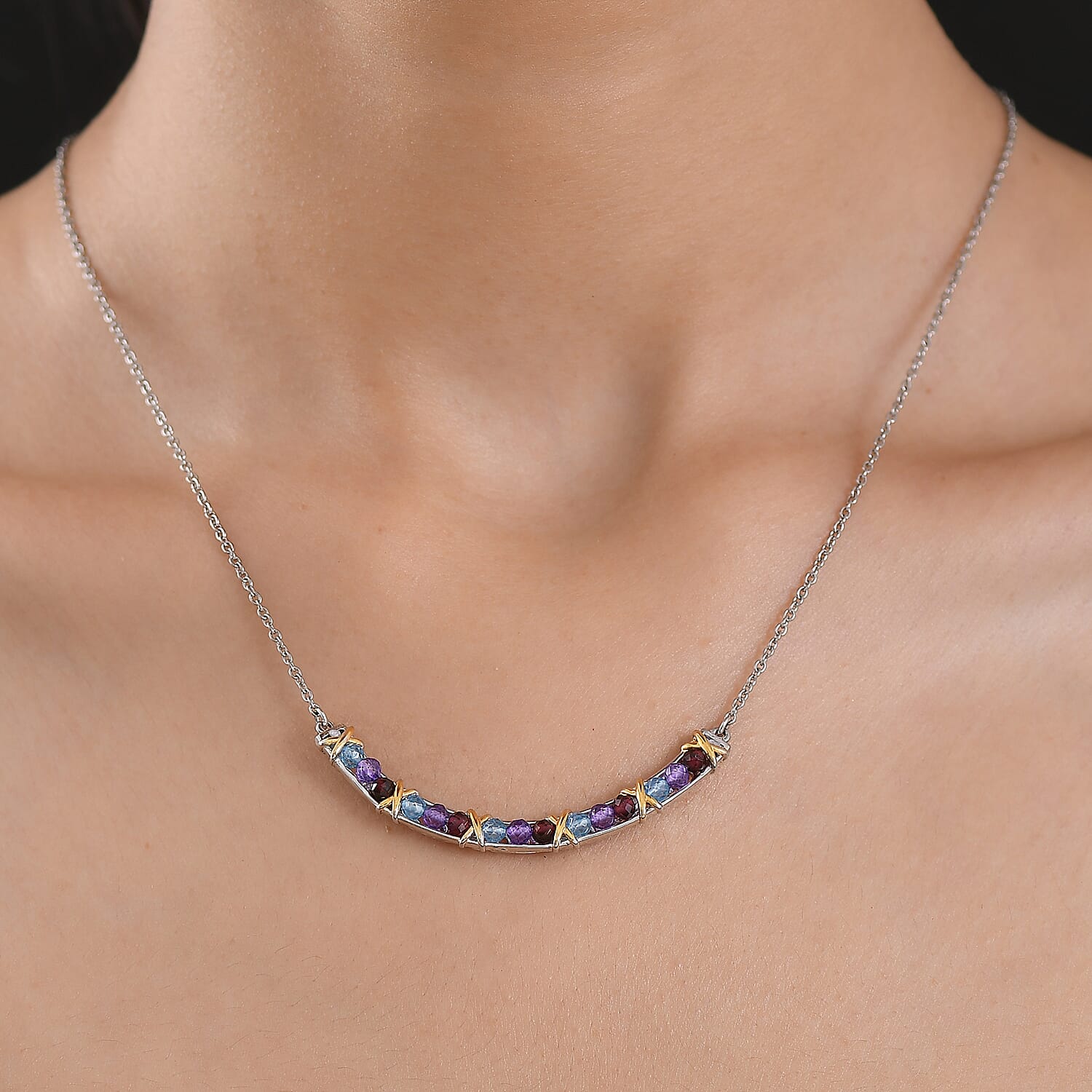 EverTrue Multi Gemstone 0.75 ctw Necklace in 18K YG Plated and Platinum Bond 18 Inches