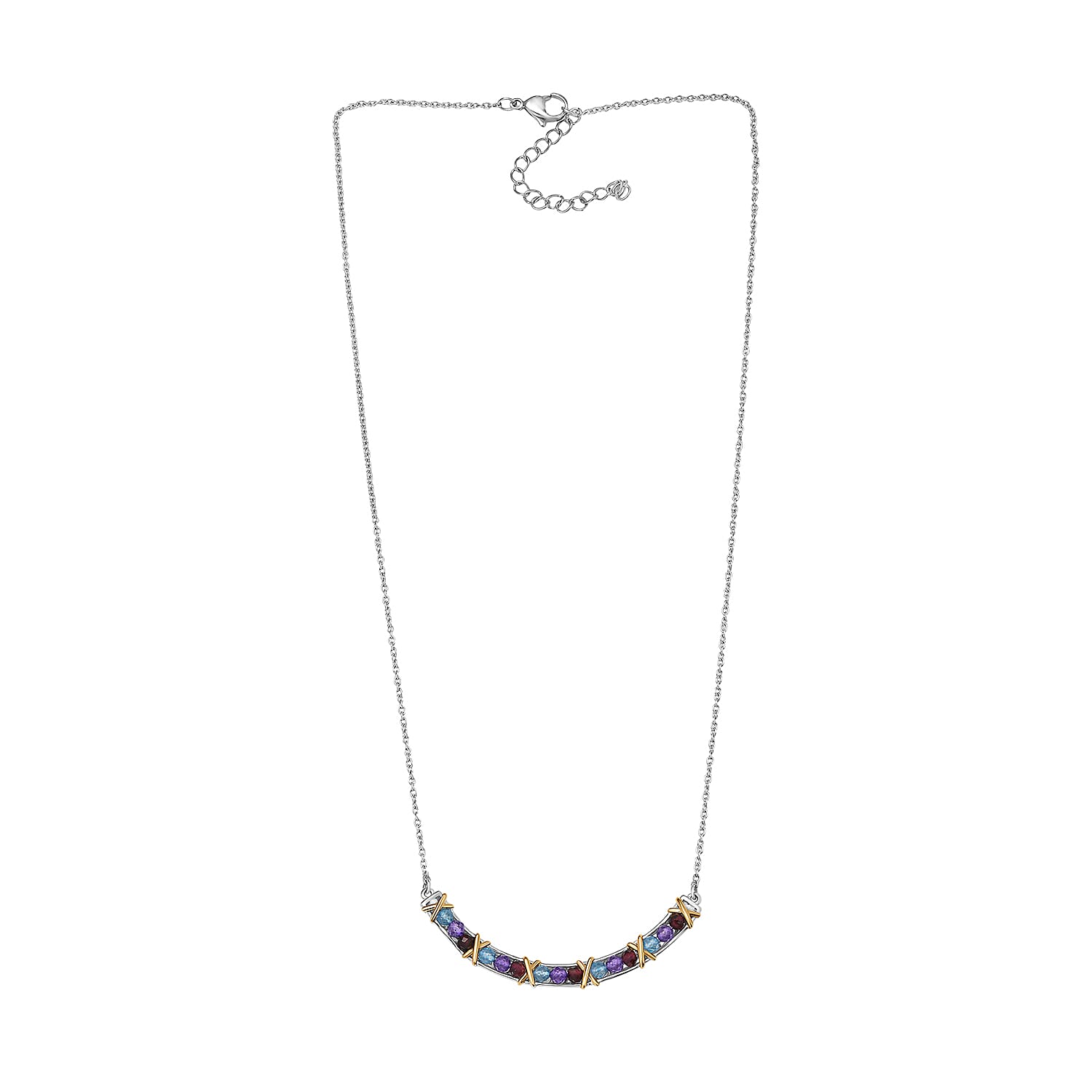 EverTrue Multi Gemstone 0.75 ctw Necklace in 18K YG Plated and Platinum Bond 18 Inches