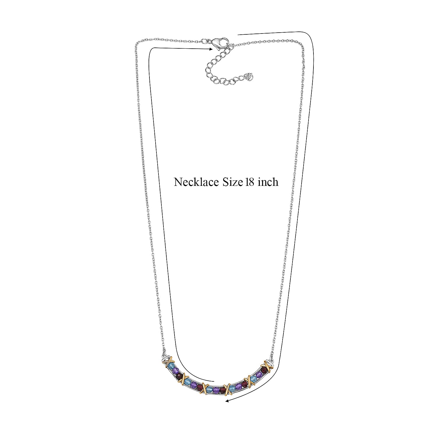 EverTrue Multi Gemstone 0.75 ctw Necklace in 18K YG Plated and Platinum Bond 18 Inches