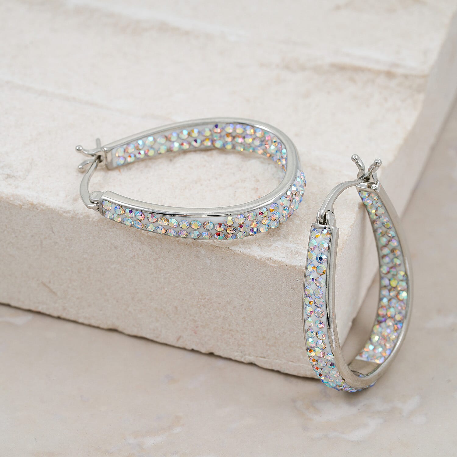Simulated Diamond Earrings in Silvertone
