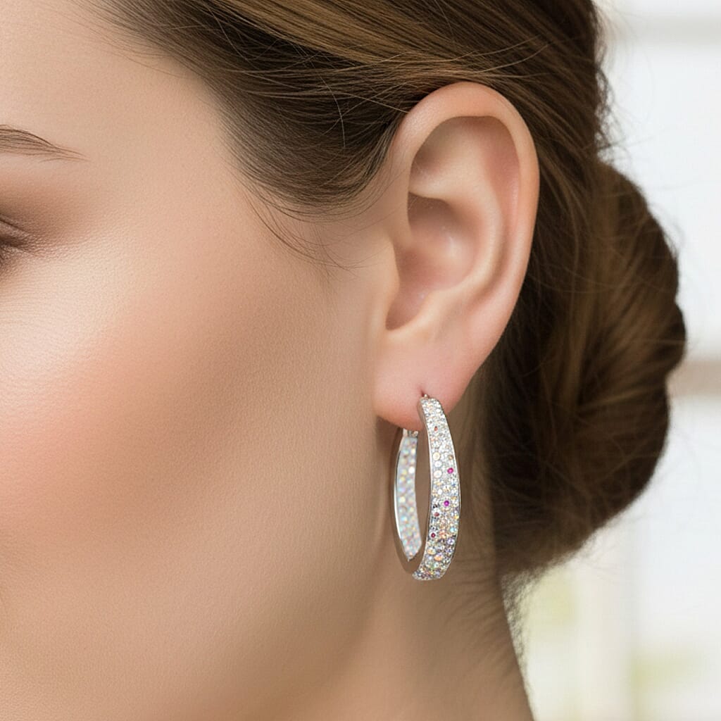 Simulated Diamond Earrings in Silvertone