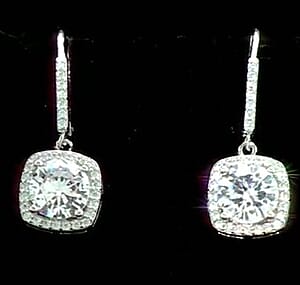Simulated Diamond Lever Back Earrings in Silvertone