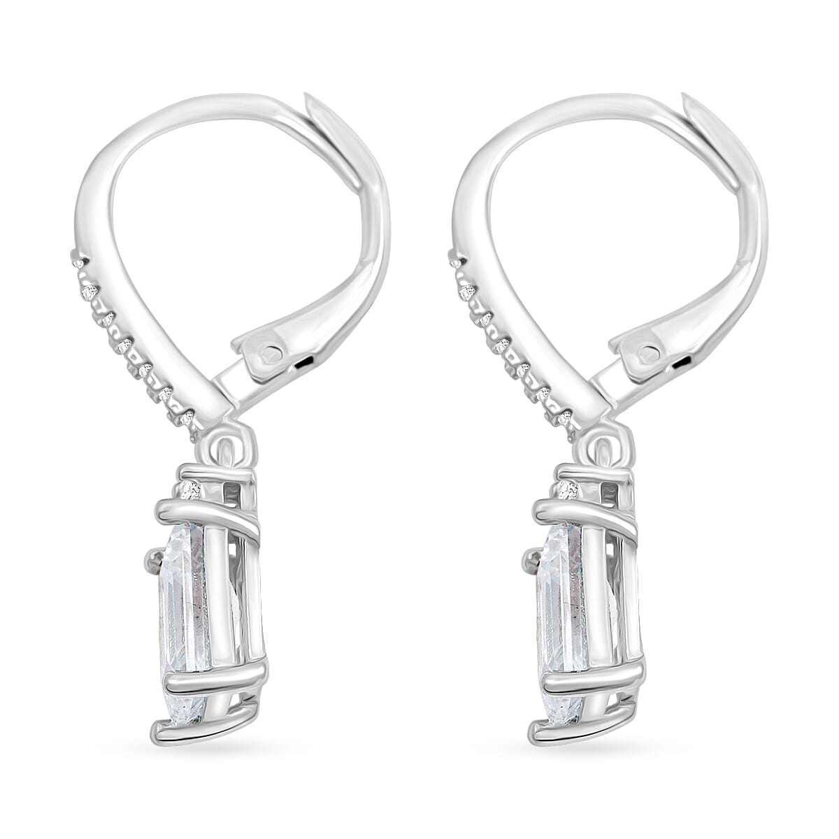 Simulated Diamond Lever Back Earrings in Silvertone