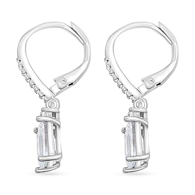 Simulated Diamond Lever Back Earrings in Silvertone