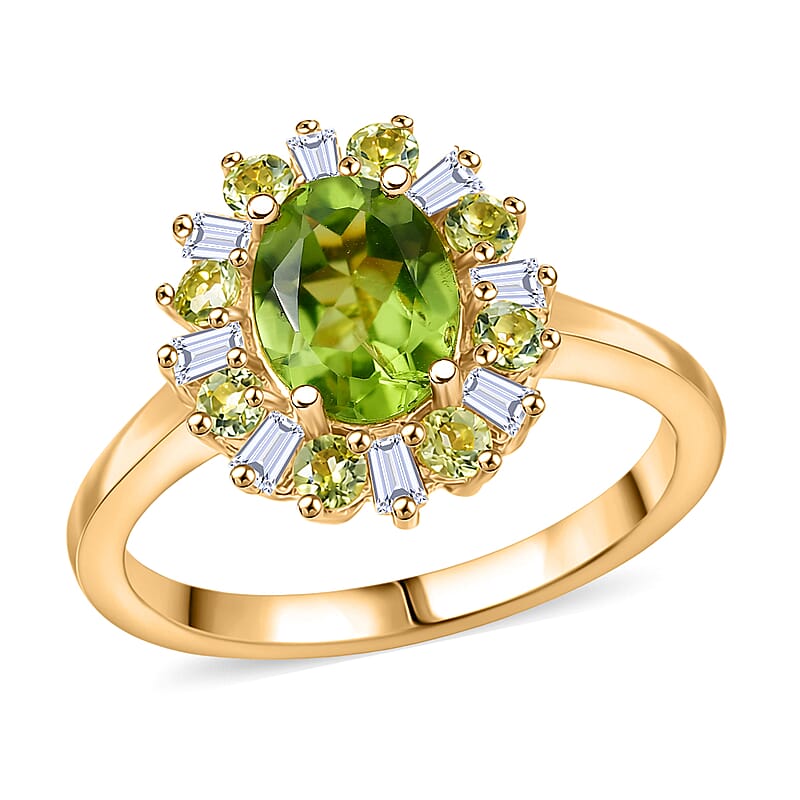 EverTrue Hebei Peridot and Moissanite 2.00 ctw Sunburst Ring in 18K Yellow Gold Plated (Size 10.0)