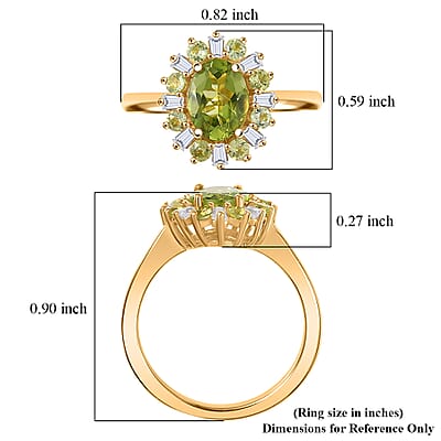 EverTrue Hebei Peridot and Moissanite 2.00 ctw Sunburst Ring in 18K Yellow Gold Plated (Size 10.0)