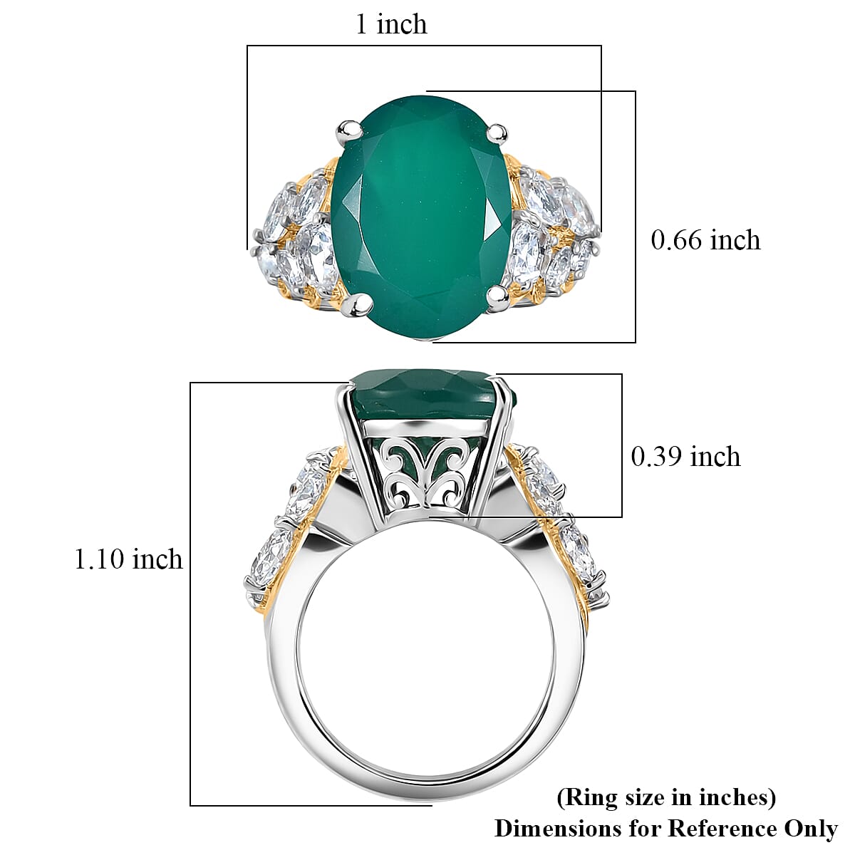 EverTrue Verde Onyx and White Topaz 9.90 ctw Ring in 18K YG Plated and Platinum Bond (Size 10.0) image number 5