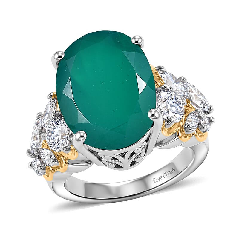EverTrue Verde Onyx and White Topaz 9.90 ctw Ring in 18K YG Plated and Platinum Bond (Size 6.0)