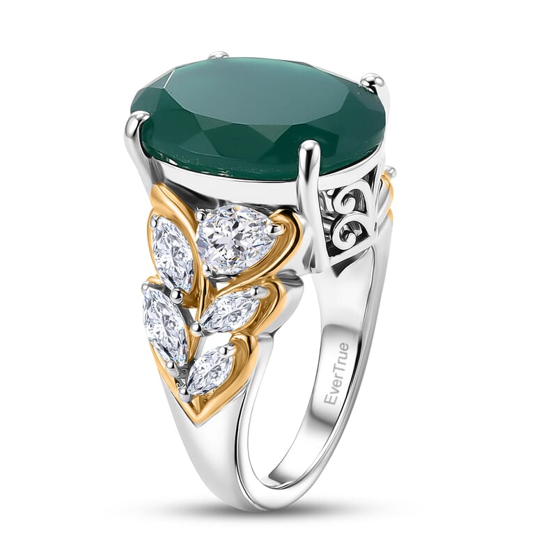 EverTrue Verde Onyx and White Topaz 9.90 ctw Ring in 18K YG Plated and Platinum Bond (Size 6.0)