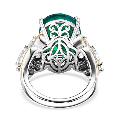 EverTrue Verde Onyx and White Topaz 9.90 ctw Ring in 18K YG Plated and Platinum Bond (Size 6.0)