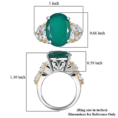 EverTrue Verde Onyx and White Topaz 9.90 ctw Ring in 18K YG Plated and Platinum Bond (Size 6.0)